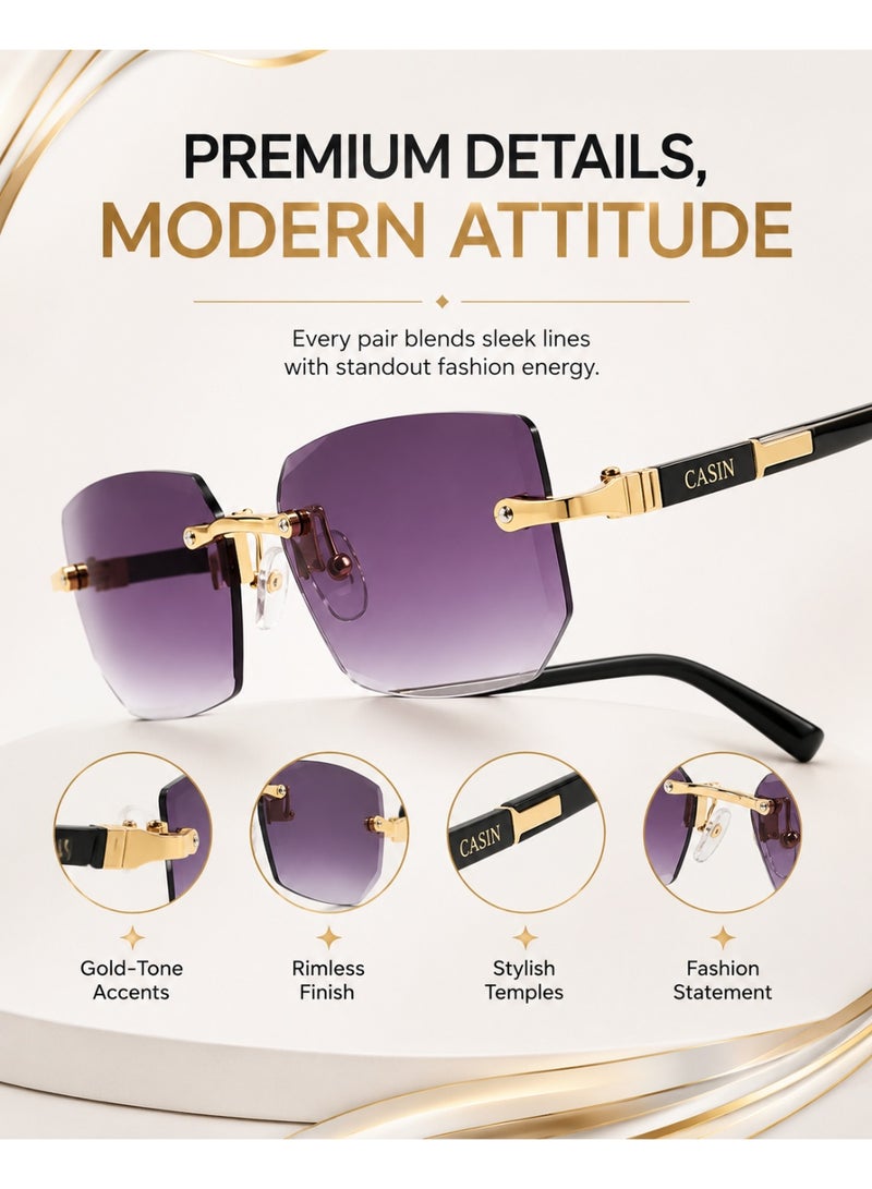 Gasin 5-Piece Rimless Fashion Glasses Set for Men and Women, UV Protection Sunglasses and Clear-Lens Eyewear, Lightweight Gold-Tone Design for Parties, Travel and Street Style - Image 5