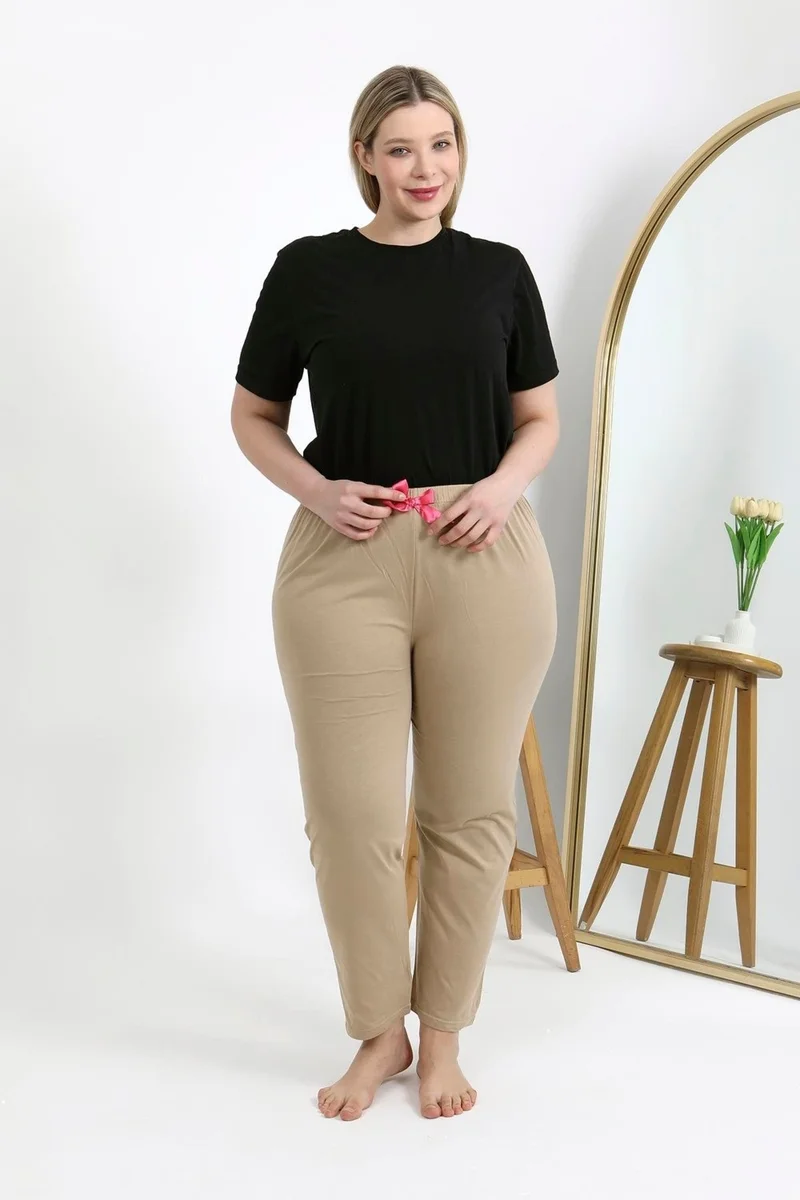 Akbeniz Women's Cotton Plus Size Bottom Pajamas 27559 Beige