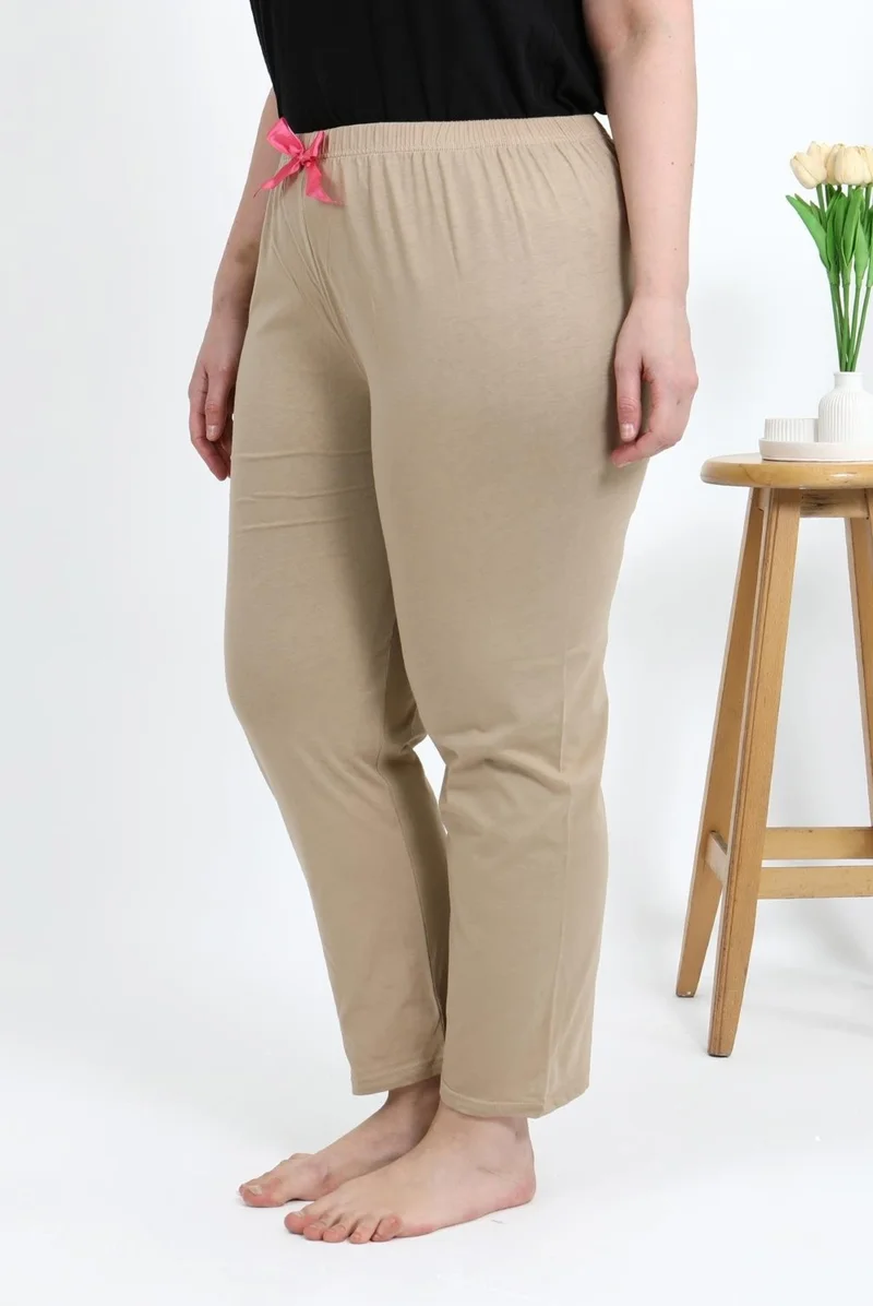Akbeniz Women's Cotton Plus Size Bottom Pajamas 27559 Beige