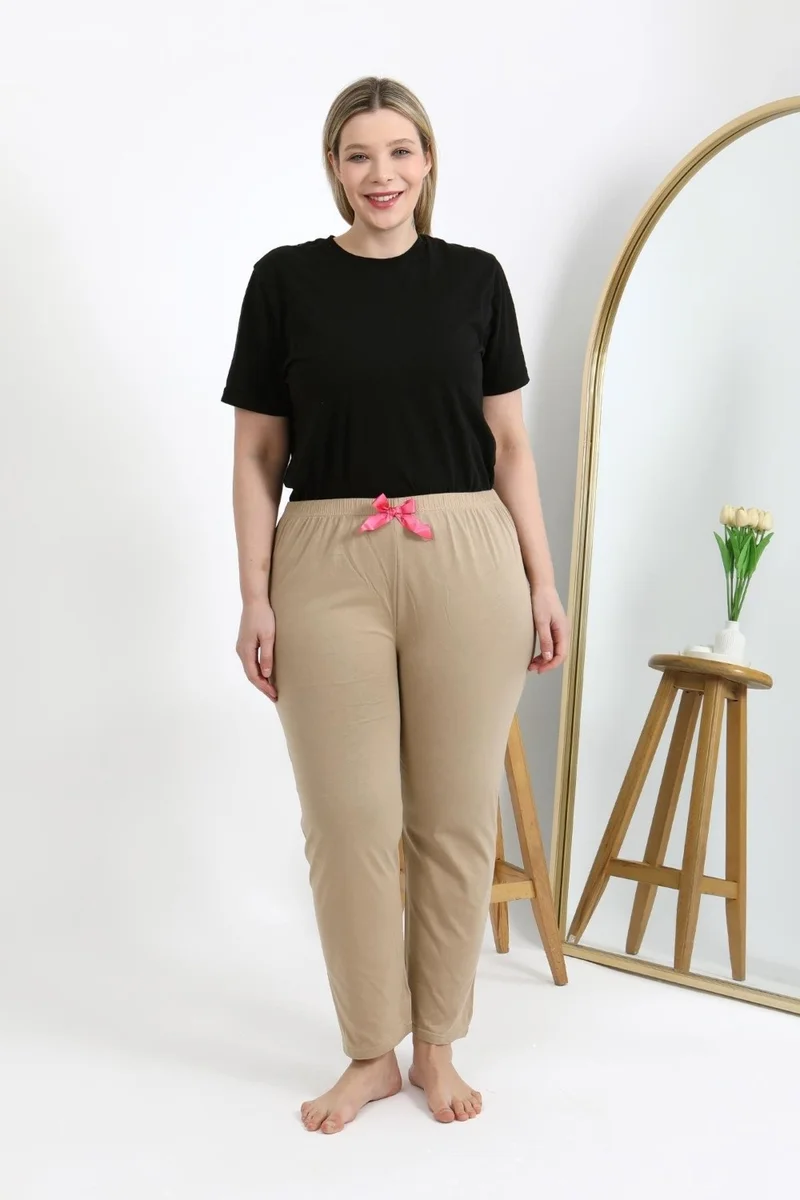Akbeniz Women's Cotton Plus Size Bottom Pajamas 27559 Beige