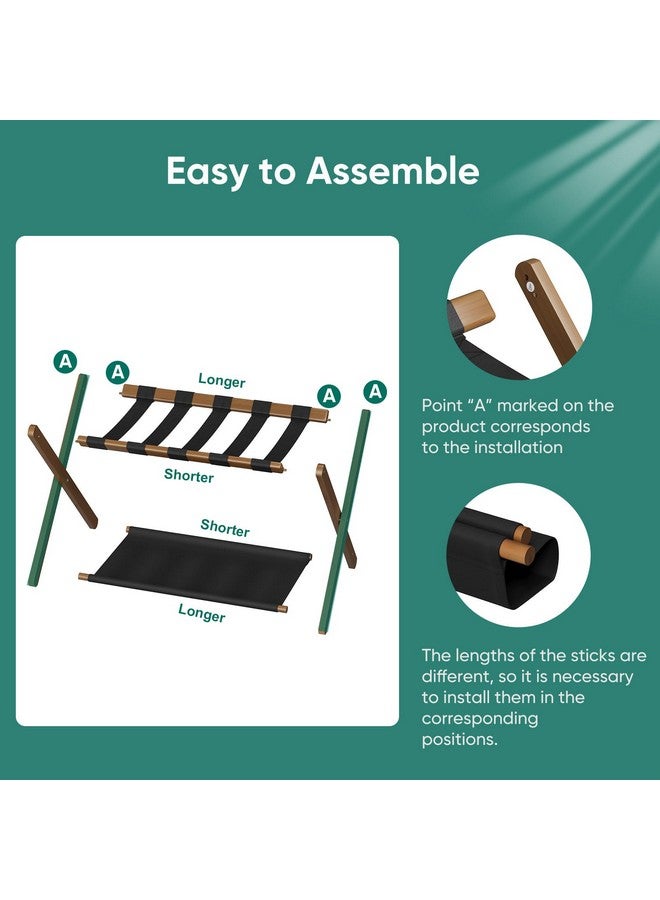 Smuxee Walnut Bamboo Luggage Rack Pack of 2, Foldable Suitcase Stand with Storage Shelf, Easily Assembled Luggage Stand with 5 Nylon-Straps for Guest Room Hotel Bedroom - Image 5