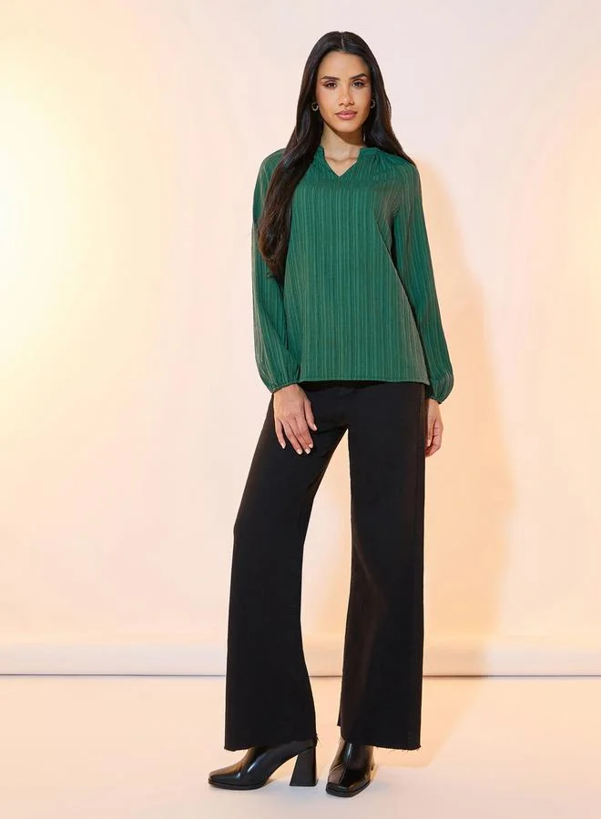 Take Two Striped V Neck Long Sleeve Shirt