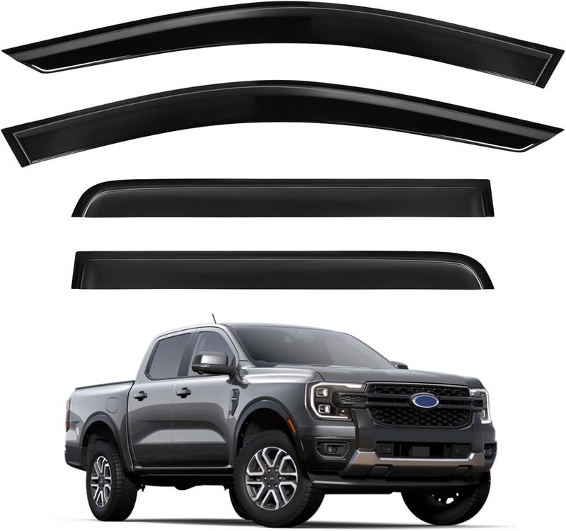 TECHPICCO Tape-On Rain Guards for Ford Ranger 2024 2025 - Side Window Deflectors - Image 1