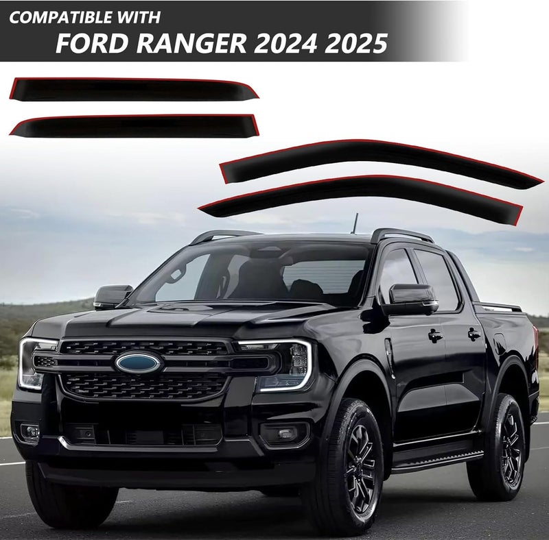 TECHPICCO Tape-On Rain Guards for Ford Ranger 2024 2025 - Side Window Deflectors - Image 2
