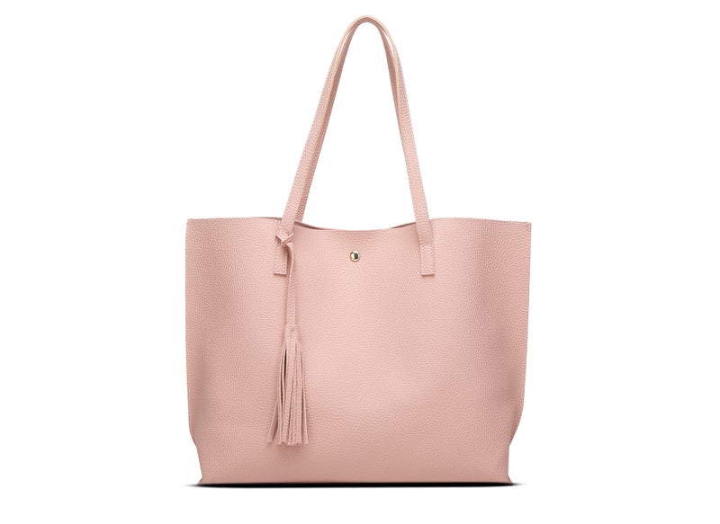 Dreubea Womens Soft Faux Leather Tote Shoulder Bag from Big Capacity Tassel Handbag Pink