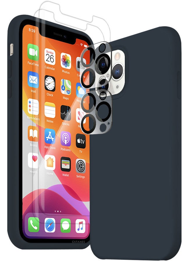 CATANES [for iPhone 12 Pro] 5 Pack Silicone Case ,2 Screen Protectors and 2 Camera Lens Protectors Shockproof Protective Case Anti Scratch Smooth Case Cover/Dark Grey - Image 2