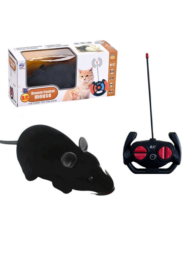 null - Interactive Electric Pet Toy Mouse Remote Control Four-way Control Plush Simulation Infrared Shake Furry Surface-Color:4 Channel-Boxed Black - Image 1