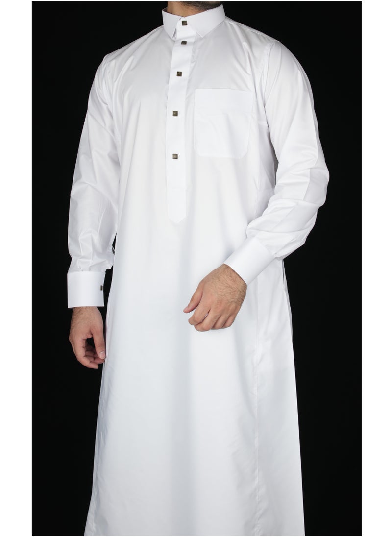 Sadaf - White Collared Neck Saudi Thobe (XXL) - Image 1