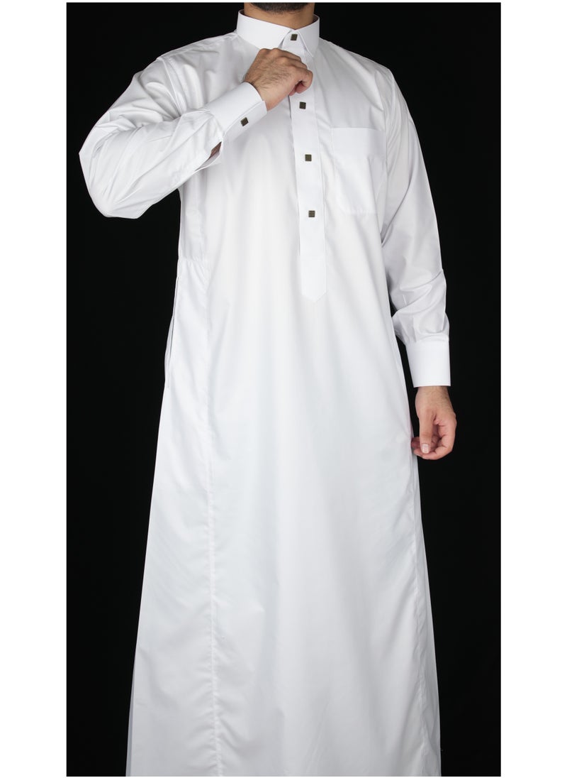 Sadaf - White Collared Neck Saudi Thobe (XXL) - Image 1
