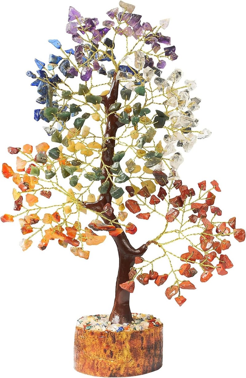 Seven Chakra Crystal Tree 300 Beads Chakra Of Life Gemstone Tree Crystal Healing Bonsai Tree Money Tree Red Jasper Amethyst Lapis Rose Quartz Stone Home Office Decor Tree Reiki Crystal Healing Tree 