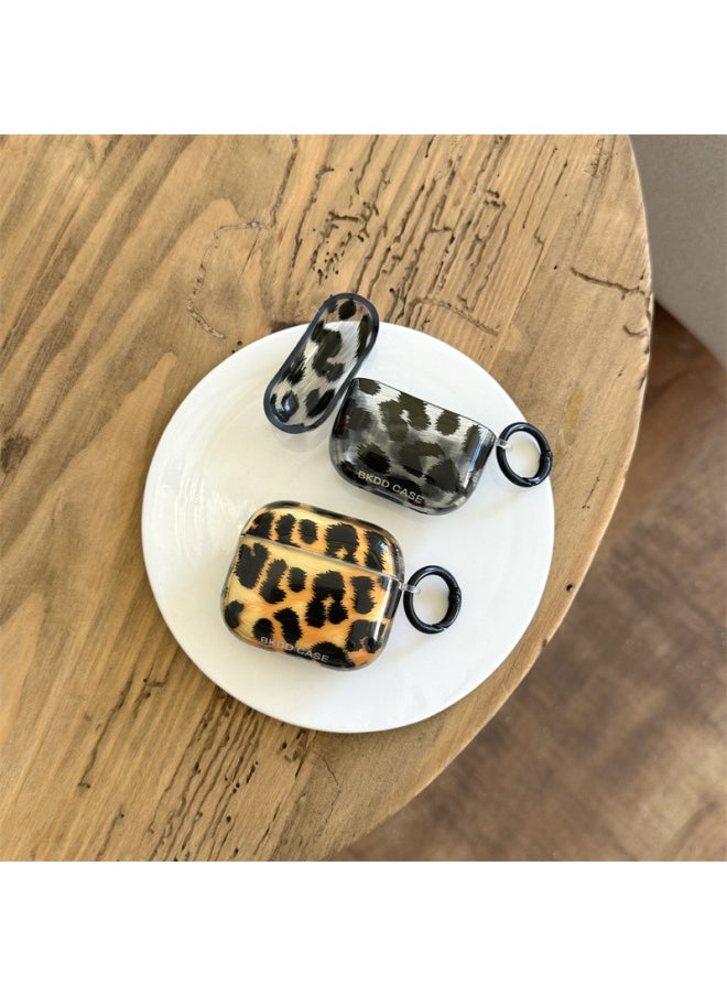 Generic - Retro Leopard Print Airpods Pro4 Generation Headset Protective Cover For Apple Wireless Bluetooth Headset 3 Generation/Pro2-Color:Imd Headphones Black And Gray Leopard Print + Ring-Applicable Models:Airpods 1/2 Generation - Image 1