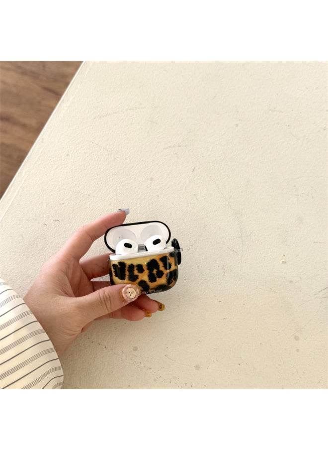 Generic - Retro Leopard Print Airpods Pro4 Generation Headset Protective Cover For Apple Wireless Bluetooth Headset 3 Generation/Pro2-Color:Imd Headphones Black And Gray Leopard Print + Ring-Applicable Models:Airpods 1/2 Generation - Image 1