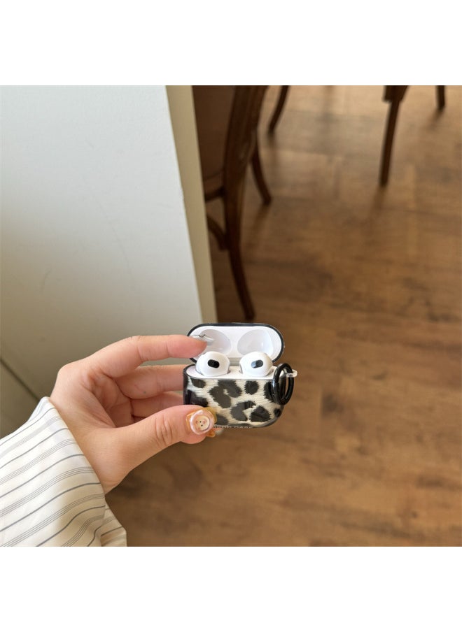 Generic - Retro Leopard Print Airpods Pro4 Generation Headset Protective Cover For Apple Wireless Bluetooth Headset 3 Generation/Pro2-Color:Imd Headphones Black And Gray Leopard Print + Ring-Applicable Models:Airpods 1/2 Generation - Image 1