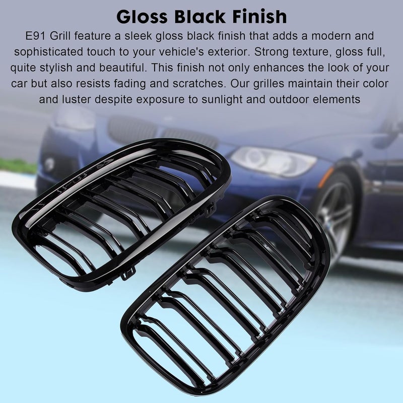 DOCAS Front Bumper Kidney Grille, Pair Gloss Black Grill Double Line Compatible with 2009-2011 BMW E90 328i 318i 320i 323i 325i 330i 335i - Image 5