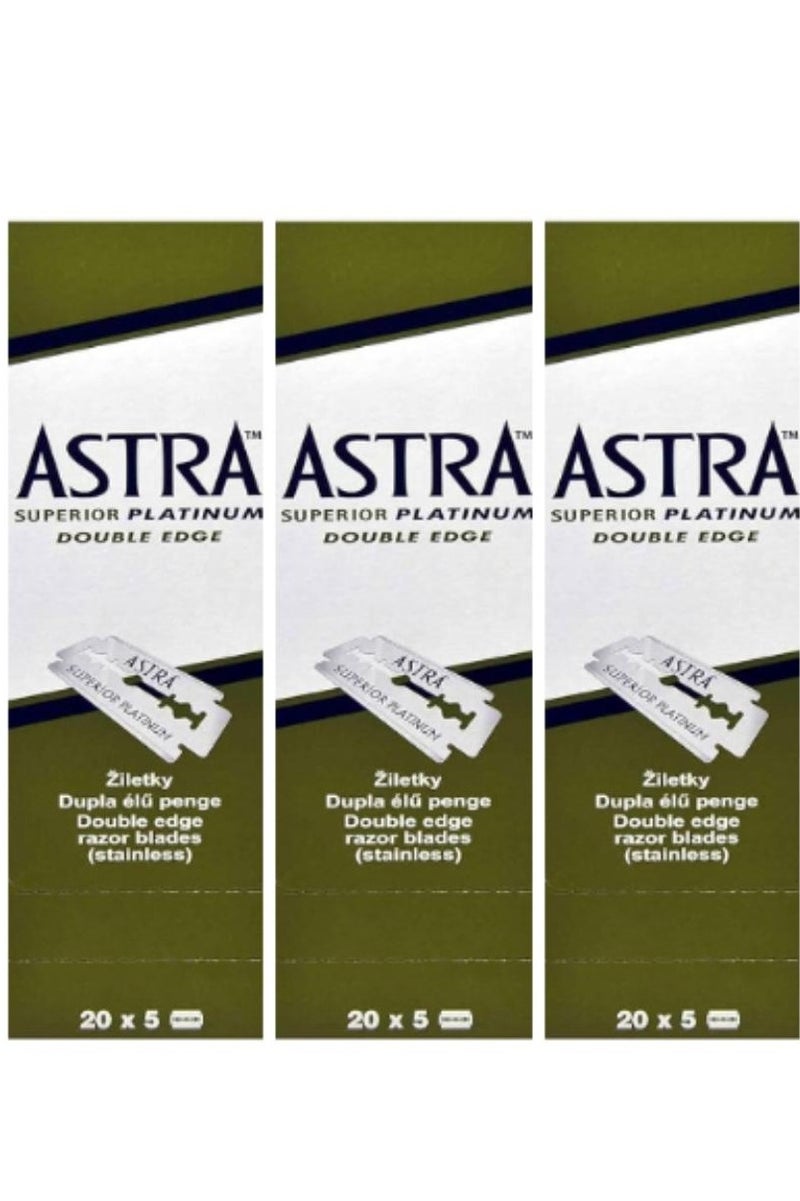 أسترا شفرات حلاقة بلاتينيوم مزدوجة الحافة آمنة، 100 شفرة (20 × 5) 3 قطع