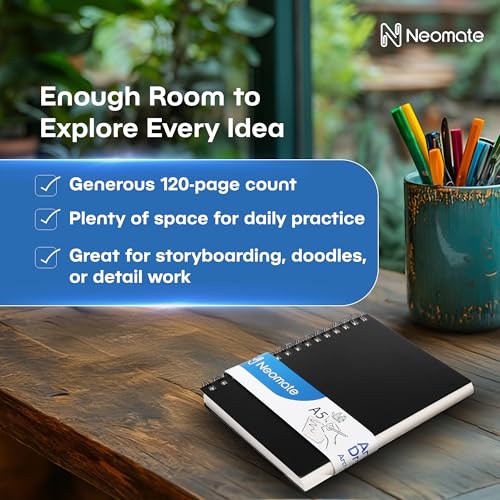 Neomate A5 Spiral Sketch Book | 160 GSM, 120 Pages / 60 Sheets | Wiro Bound Artist Drawing Pad for Sketching, Shading, Doodling | Medium Surface for Kids, Adults, School & Office Use - Image 3