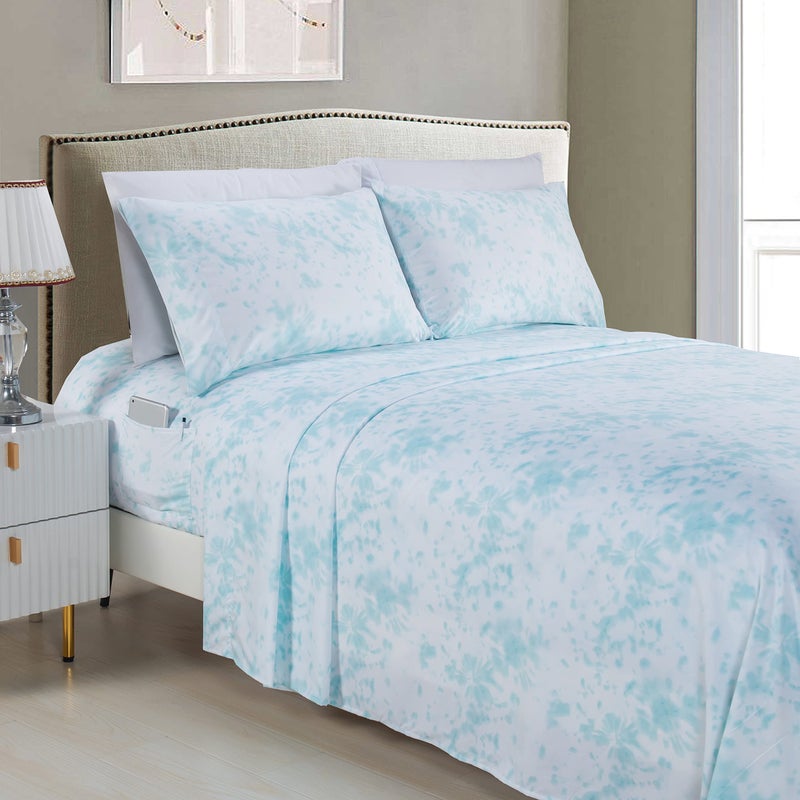 Elegant Comfort Elegant Comfort Aria Tie-Dye 6-Piece Sheet Set  1500 Premium Hotel Quality Microfiber  Spiral Tie-Dye  Soft  Fade and Wrinkle Resistant  Fitted Sheet with Smart Pockets  6PC Tie-Dye Queen  Aqua  - Image 1