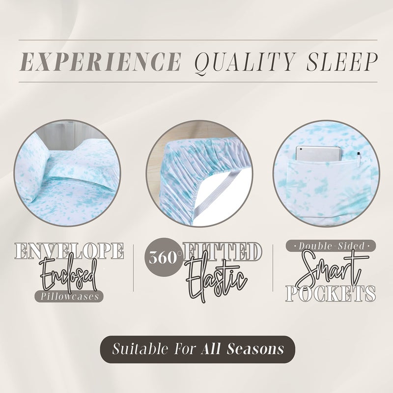 Elegant Comfort Elegant Comfort Aria Tie-Dye 6-Piece Sheet Set  1500 Premium Hotel Quality Microfiber  Spiral Tie-Dye  Soft  Fade and Wrinkle Resistant  Fitted Sheet with Smart Pockets  6PC Tie-Dye Queen  Aqua  - Image 4