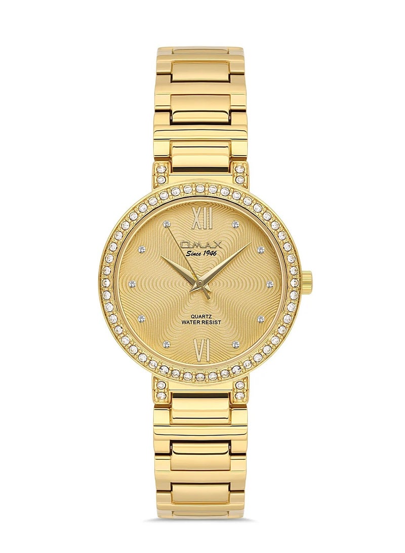 OMAX Omax Women's Gold Luxury Wristwatch, Watches for Women, Stainless Watches, Steel Band, Crystal Dial, Waterproof Watch, 1 Year Warranty - Image 1