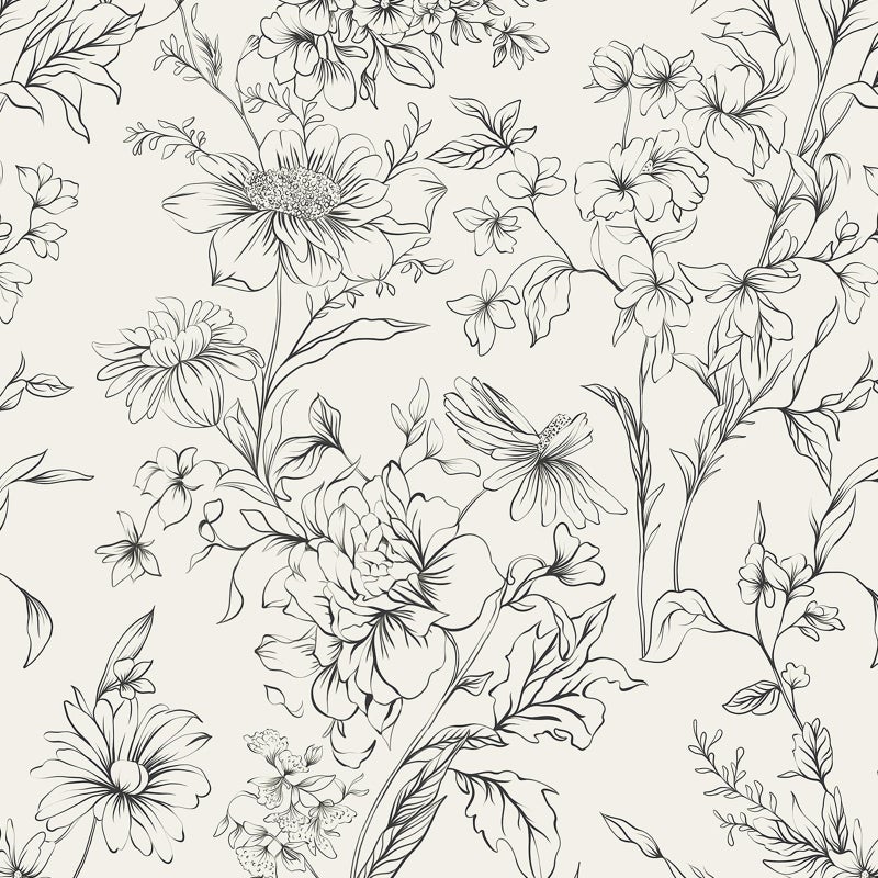 Hopepak Black and Cream White Wallpaper Floral Peel and Stick Wallpaper 17.3''x78.7'' Self Adhesive Removable Vintage Wall Paper for Bedroom Flower Boho Contact Paper for Cabinets Drawers Vinyl - Image 1