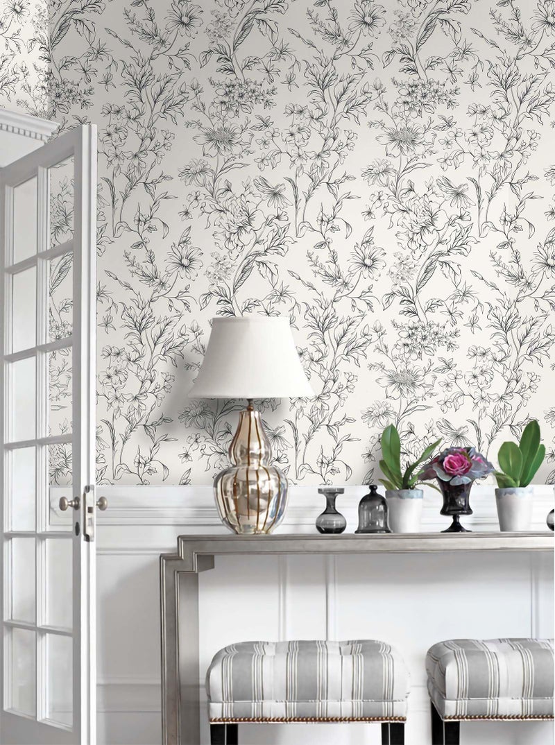 Hopepak Black and Cream White Wallpaper Floral Peel and Stick Wallpaper 17.3''x78.7'' Self Adhesive Removable Vintage Wall Paper for Bedroom Flower Boho Contact Paper for Cabinets Drawers Vinyl - Image 5