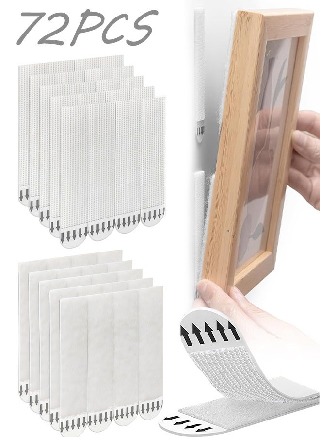 72PCS Picture Hanging Strips,Large No Nail Wall Hooks,Heavy Duty Photo Frame Hanger,Damage-Free Adhesive Strips,Removable Frame Mounting Strips for Home Decor Office Organization and Wall Art (White) - Image 1