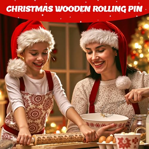 tietoc Stocking Stuffers Gifts for Women, Wooden Embossed Rolling Pin for Baking, Deep Engraved Embossing Rolling Pins with Christmas Elk Deer Pattern Designs for Baking Cookies Stamps Roller, DIY Tools - Image 2