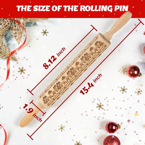tietoc Stocking Stuffers Gifts for Women, Wooden Embossed Rolling Pin for Baking, Deep Engraved Embossing Rolling Pins with Christmas Elk Deer Pattern Designs for Baking Cookies Stamps Roller, DIY Tools - Image 3