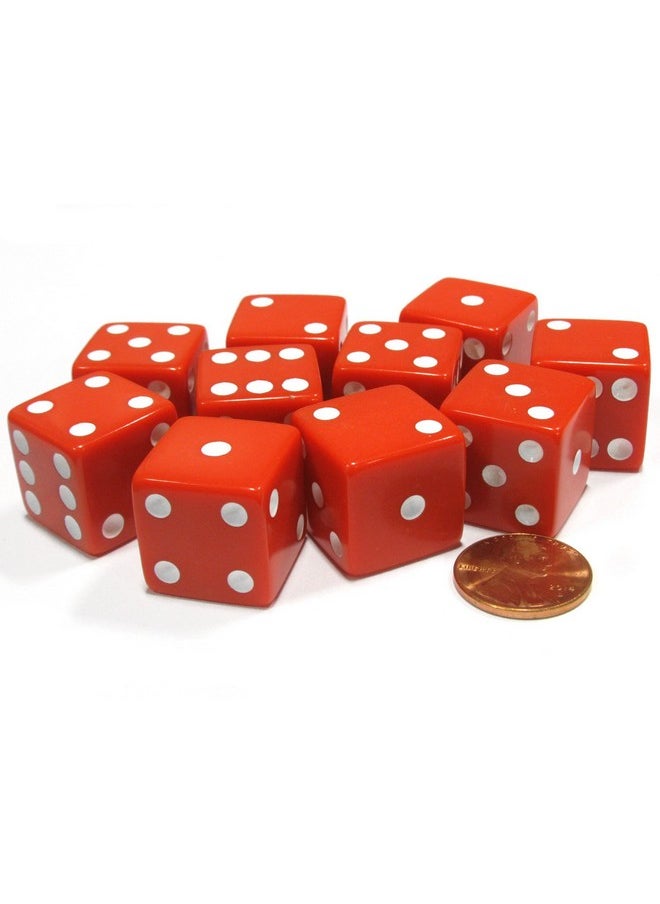 Koplow Games Koplow Games Set of 10 Large Six Sided Square Opaque 19mm D6 Dice - Red with White Pip Die  - Image 3
