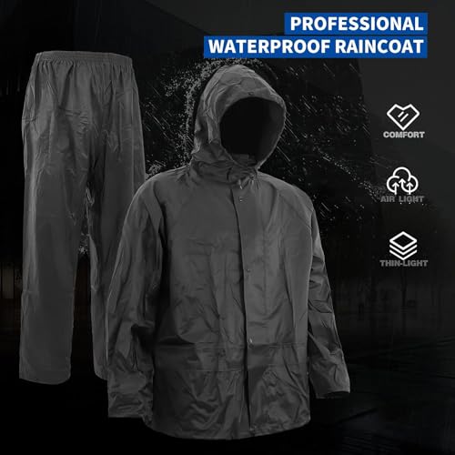HSR Casual Style Raincoat 100% Waterproof Polyester Double Layer Standard Length Rain Coat For Men Bike With Pants, Adjustable Hood (Xxl, Black) - Image 2
