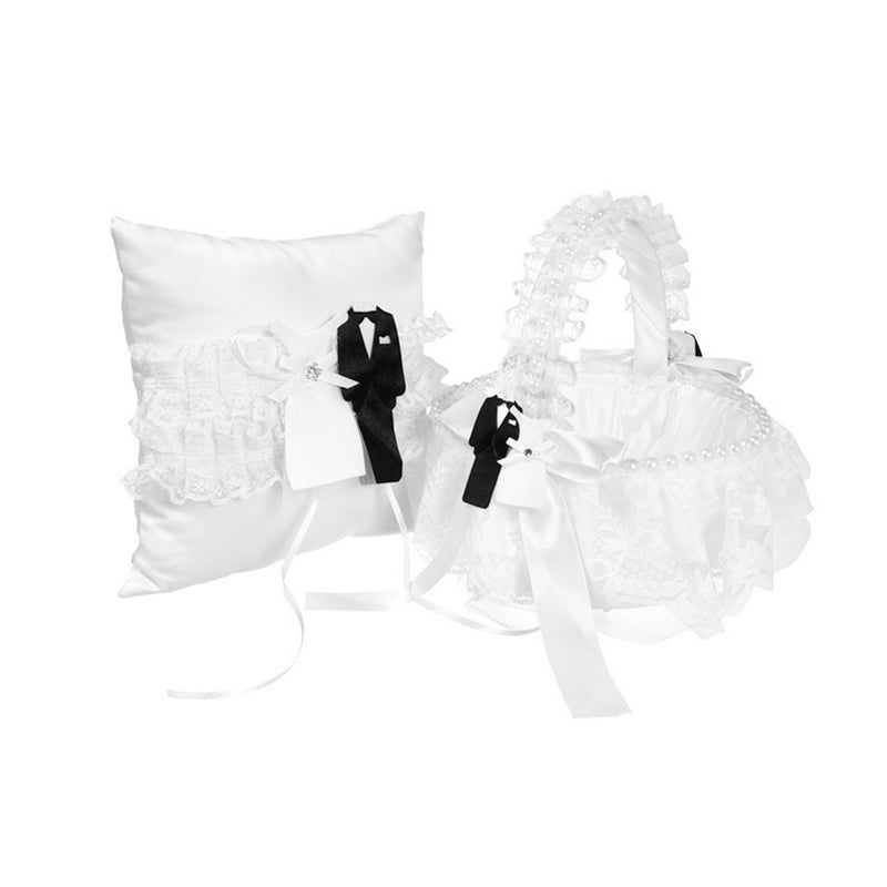 Bride Groom Dress Design Cushion Bearer Pillow Decorative White Lace Pillow for Wedding Engagement Ceremony without Basket - Image 2