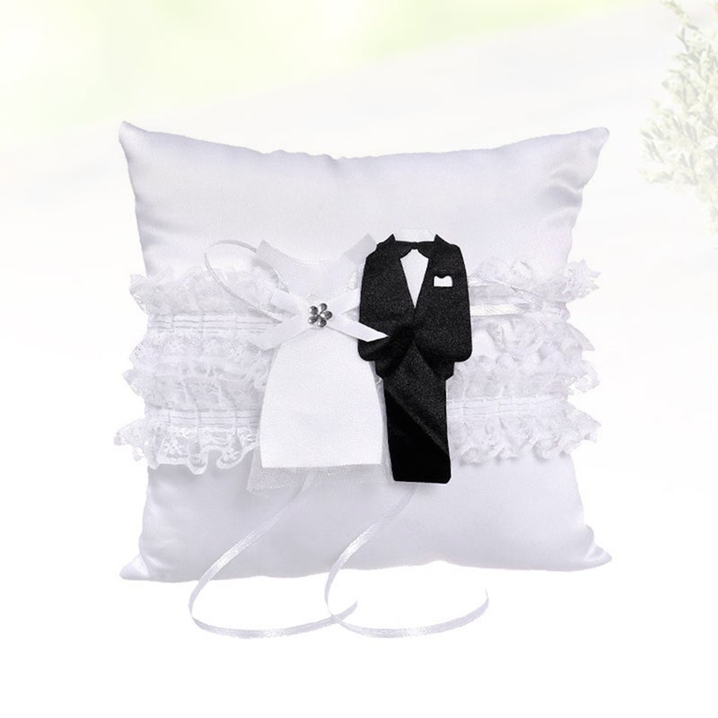 Bride Groom Dress Design Cushion Bearer Pillow Decorative White Lace Pillow for Wedding Engagement Ceremony without Basket - Image 3