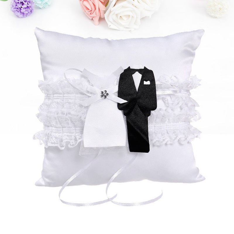 Bride Groom Dress Design Cushion Bearer Pillow Decorative White Lace Pillow for Wedding Engagement Ceremony without Basket - Image 5