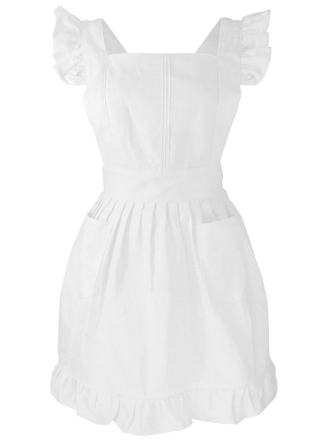 LilMents Kids Retro Adjustable Ruffle Apron Kitchen Baking Maid Costume (White) - Image 1