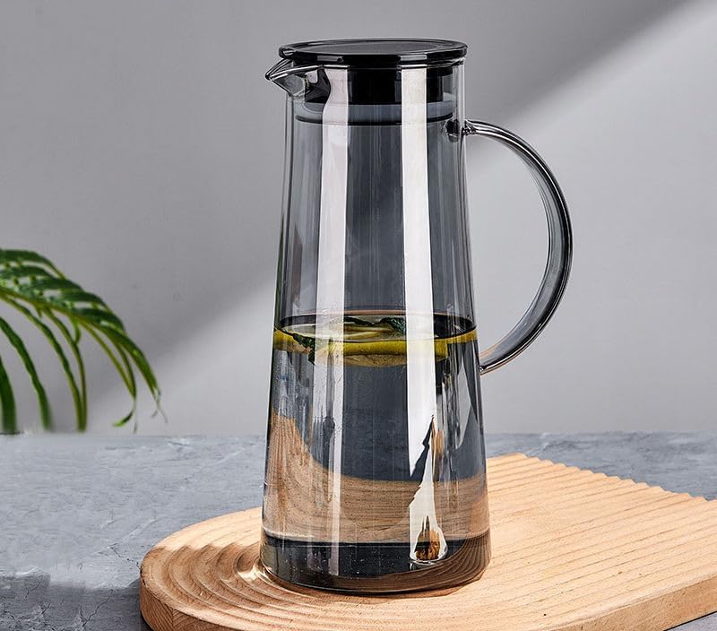 Mevanta Premium Water and Juice Black Glass & Borosilicate Glass Jug Set Combo [6 Piece Glass 300ML & 1 Piece Jug 1.8 Liter] Transparent Pitcher Set For Dining Table,Home & Restaurant,Party (MTS - 05) - Image 2