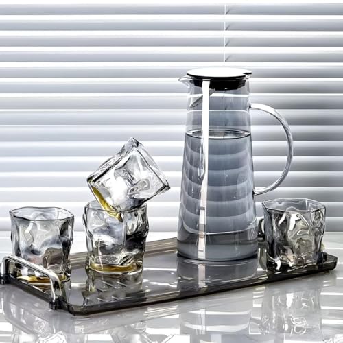 Mevanta Premium Water and Juice Black Glass & Borosilicate Glass Jug Set Combo [6 Piece Glass 300ML & 1 Piece Jug 1.8 Liter] Transparent Pitcher Set For Dining Table,Home & Restaurant,Party (MTS - 05) - Image 4