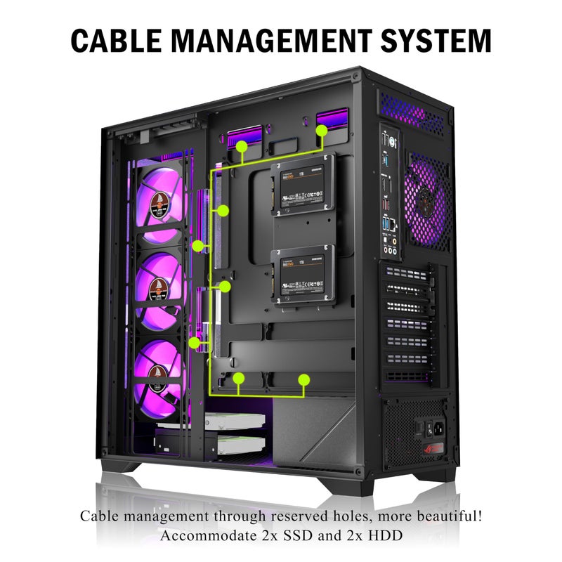 KEDIERS PC CASE ATX 7 PWM ARGB Fans Pre-Installed, Type-C Mid Tower Computer Case with Full-View Dual Tempered Glass, Gaming PC Case,Black,P4 - Image 4