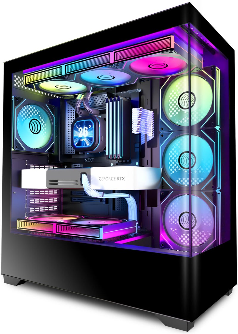 KEDIERS PC CASE ATX 7 PWM ARGB Fans Pre-Installed, Type-C Mid Tower Computer Case with Full-View Dual Tempered Glass, Gaming PC Case,Black,P4 - Image 1