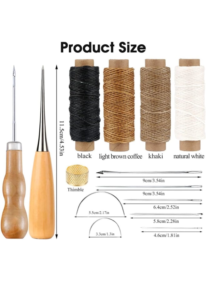 ® 16 قطعة من أدوات الخياطة الجلدية، طقم إصلاح المفروشات بخيوط الخياطة، إبر خياطة جلدية كبيرة للعين، المخرز، إبر الخياطة اليدوية الجلدية، مجموعة أدوات جلدية لإصلاح الجلود والخياطة - Image 2