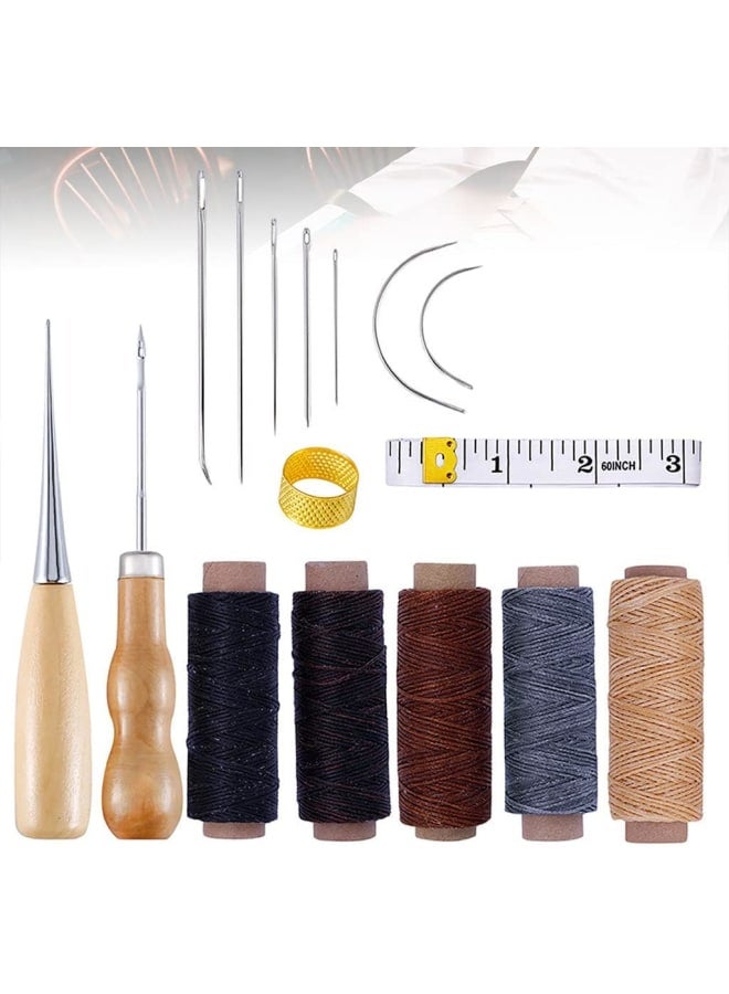 ® 16 قطعة من أدوات الخياطة الجلدية، طقم إصلاح المفروشات بخيوط الخياطة، إبر خياطة جلدية كبيرة للعين، المخرز، إبر الخياطة اليدوية الجلدية، مجموعة أدوات جلدية لإصلاح الجلود والخياطة - Image 1