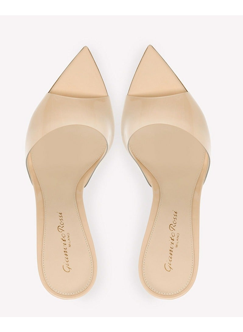 Loquat Women's Transparent Pointed Toe One Line Design High Heeled Sandals Stiletto Heel Open Toe Slip On High Heels Slippers Beige 8.5CM  - Image 2