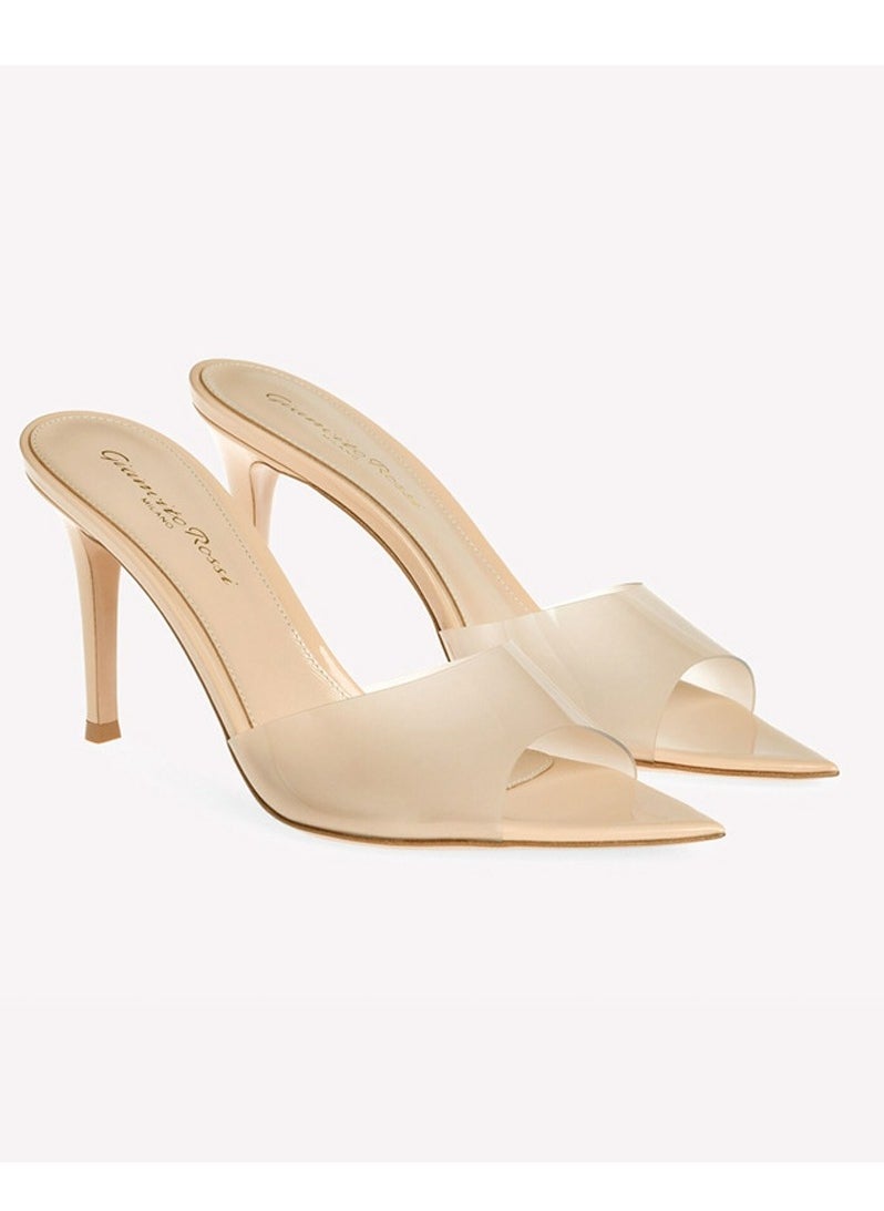 Loquat Women's Transparent Pointed Toe One Line Design High Heeled Sandals Stiletto Heel Open Toe Slip On High Heels Slippers Beige 8.5CM  - Image 3