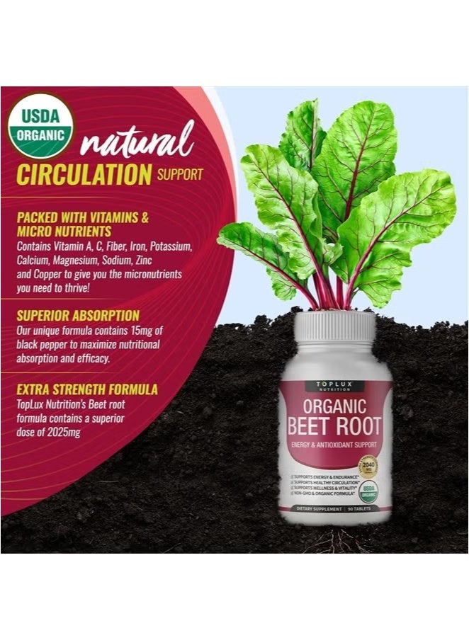 توب لوكس أقراص مسحوق جذر الشمندر العضوي – تركيبة قوية 2040 ملغ مع الفلفل الأسود، دعم أكسيد النيتريك والدورة الدموية – 90 قرص نباتي - Image 4