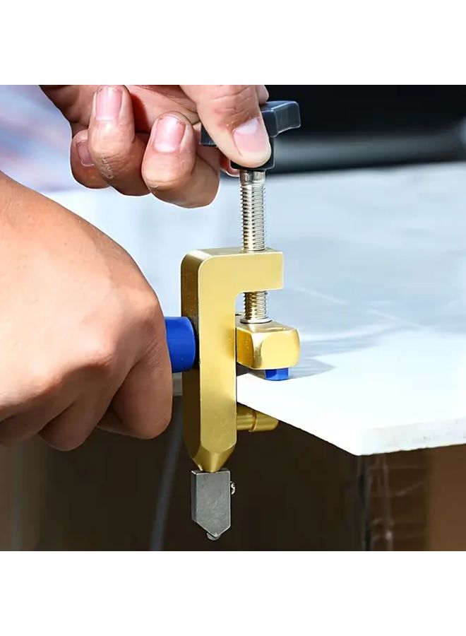 All In One Hand Grip 2 In 1 Glass Tile Cutter Opener Multi Purpose Ceramic Cutter Tile Cutter Cutting Tool Set Golden Metal Body With Blue Accents Includes K1057 Cutter Replacement Blade 2 Pack And Replacement Washer 4 Pack - Image 5