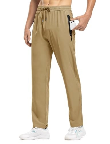 TBMPOY Men's Outdoor Lightweight Hiking Mountain Pants Running Active Jogger Pants Khaki XL - Image 2