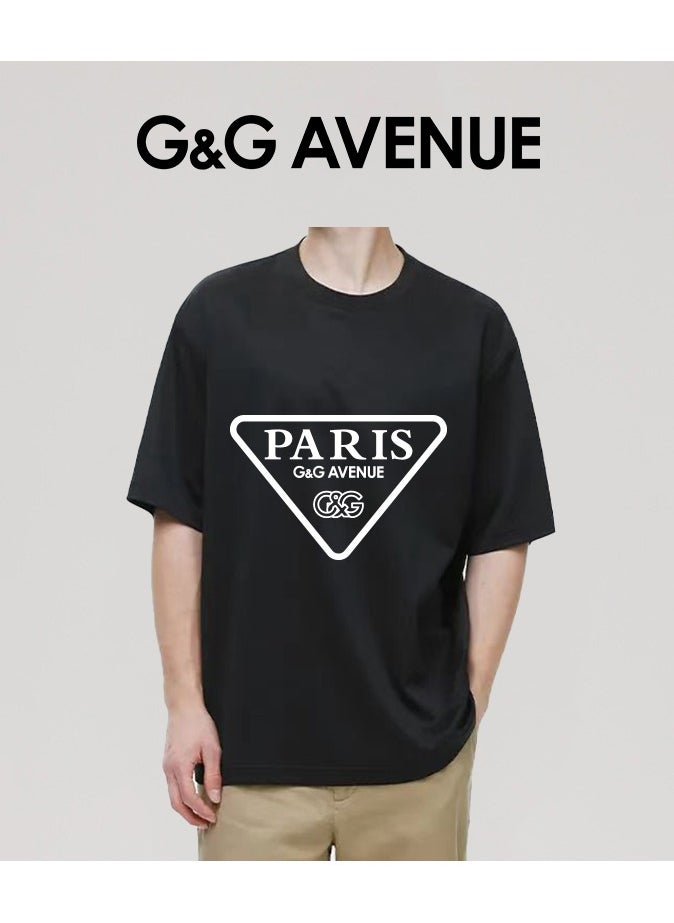 G&G AVENUE Heavy cotton fabric Men's cotton washed black T-shirt Oversized fitting unisex short sleeved street clothing rap hip-hop triangle printed T-shirt  - Image 5