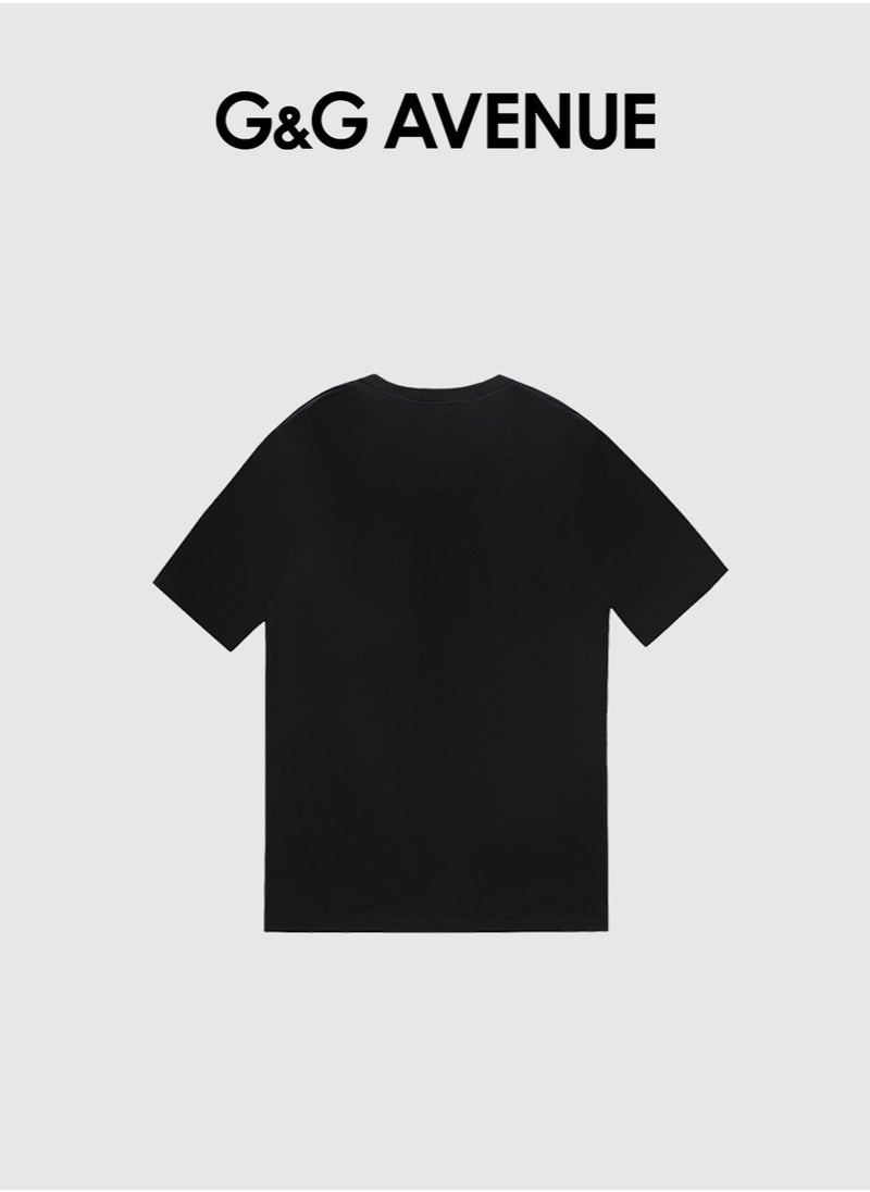 G&G AVENUE Heavy cotton fabric Men's cotton washed black T-shirt Oversized fitting unisex short sleeved street clothing rap hip-hop triangle printed T-shirt  - Image 3