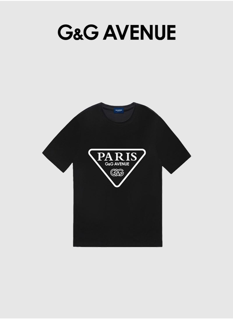 G&G AVENUE Heavy cotton fabric Men's cotton washed black T-shirt Oversized fitting unisex short sleeved street clothing rap hip-hop triangle printed T-shirt  - Image 2