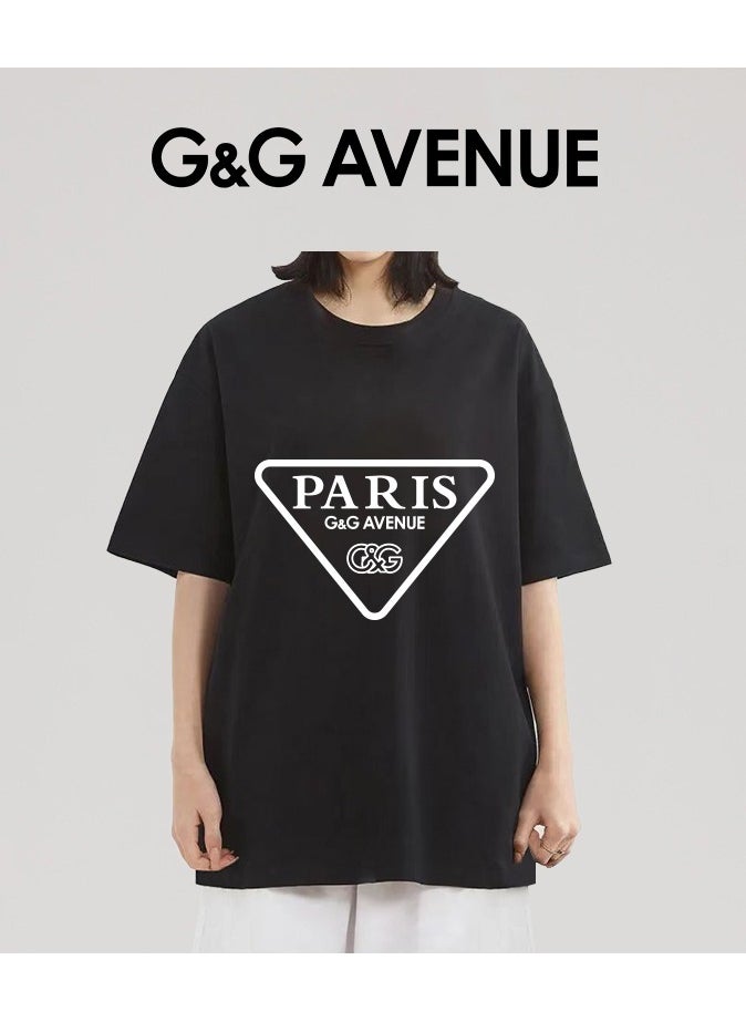 G&G AVENUE Heavy cotton fabric Men's cotton washed black T-shirt Oversized fitting unisex short sleeved street clothing rap hip-hop triangle printed T-shirt  - Image 4