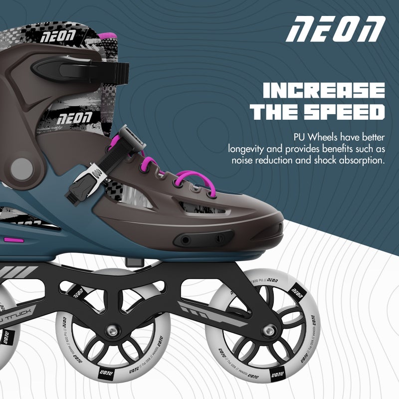 Neon Pro Inline Skates for Kids & Teens – Adjustable Size US 4-7, PU 3x110mm Wheels, Lightweight Aluminum Truck, Heel Brake, AllDay Comfort Inner Liner – Safe, Stylish & Durable – Bronze Pink | NI01P4 - Image 2